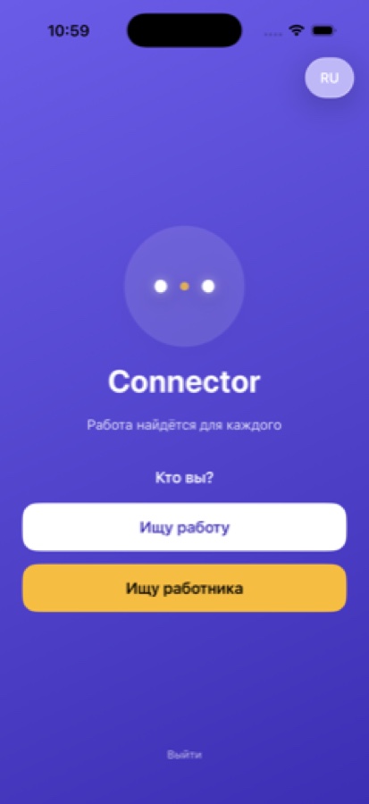 Connector — выбор роли: ищу работу / ищу работника